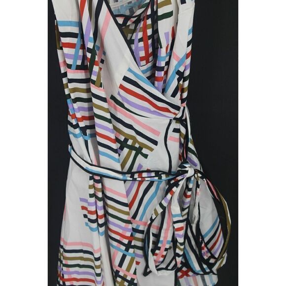 ELOQUI SLEEVELESS LINE PRINT TIE SHOULDERS WRAP DRESS PLUS SIZE 20 MULTICOLOR - Picture 3 of 6